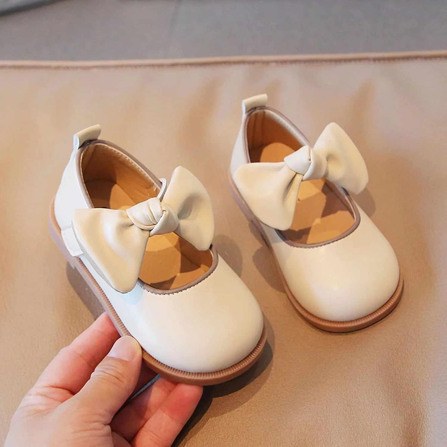 Girls School Dress Shoes Flower Girl Ballet Bow Flat Wedding Party for Toddler Little Kid Thick Sole Flat Kids Shoes