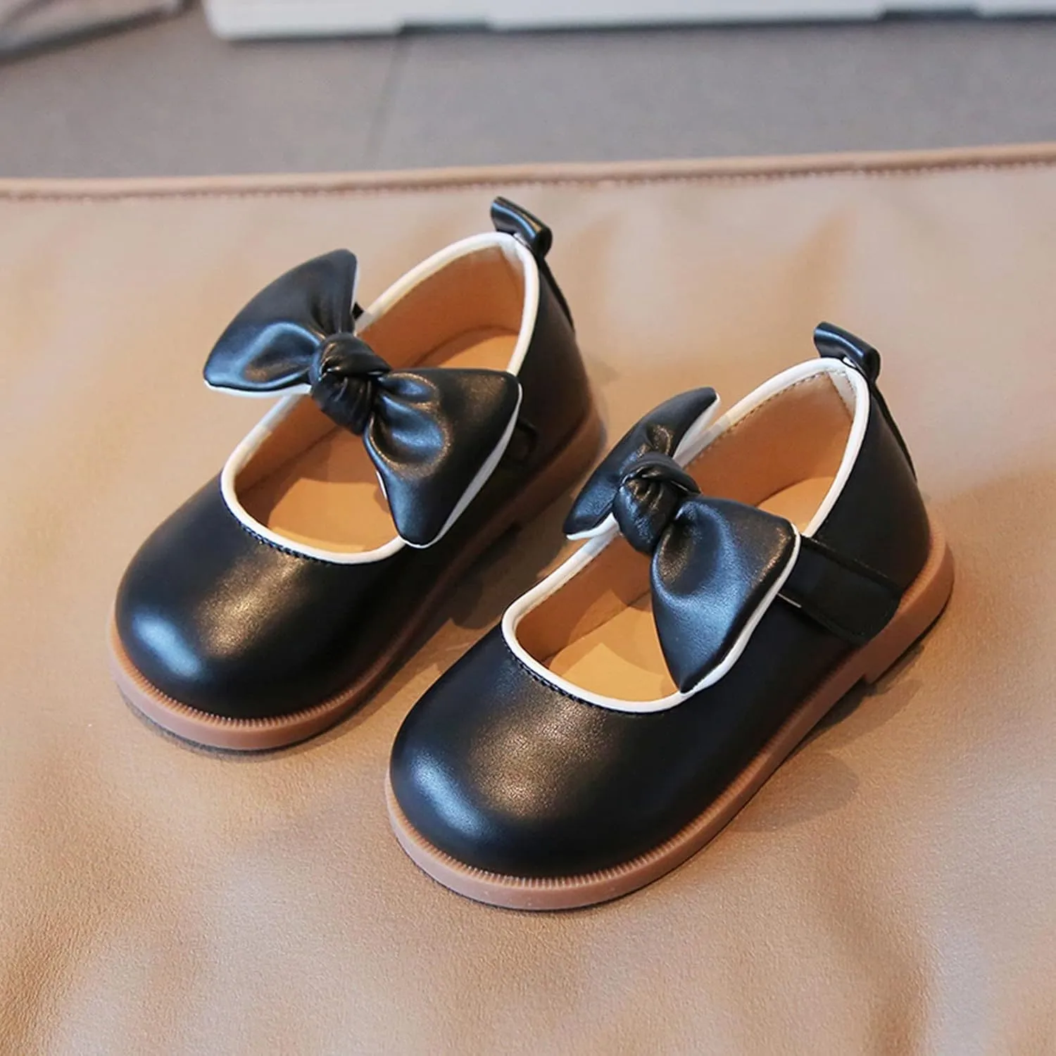 Girls School Dress Shoes Flower Girl Ballet Bow Flat Wedding Party for Toddler Little Kid Thick Sole Flat Kids Shoes