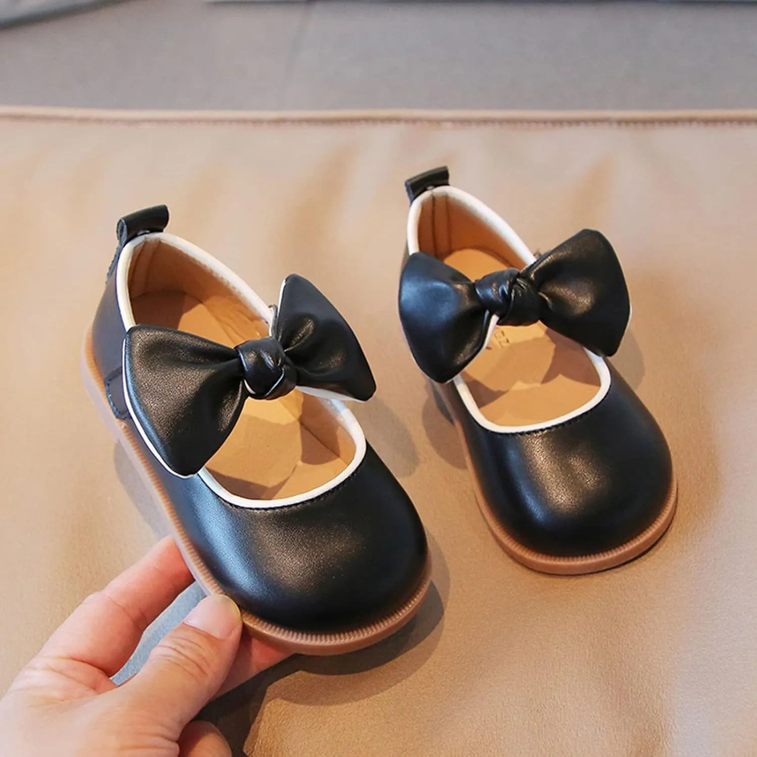 Girls School Dress Shoes Flower Girl Ballet Bow Flat Wedding Party for Toddler Little Kid Thick Sole Flat Kids Shoes