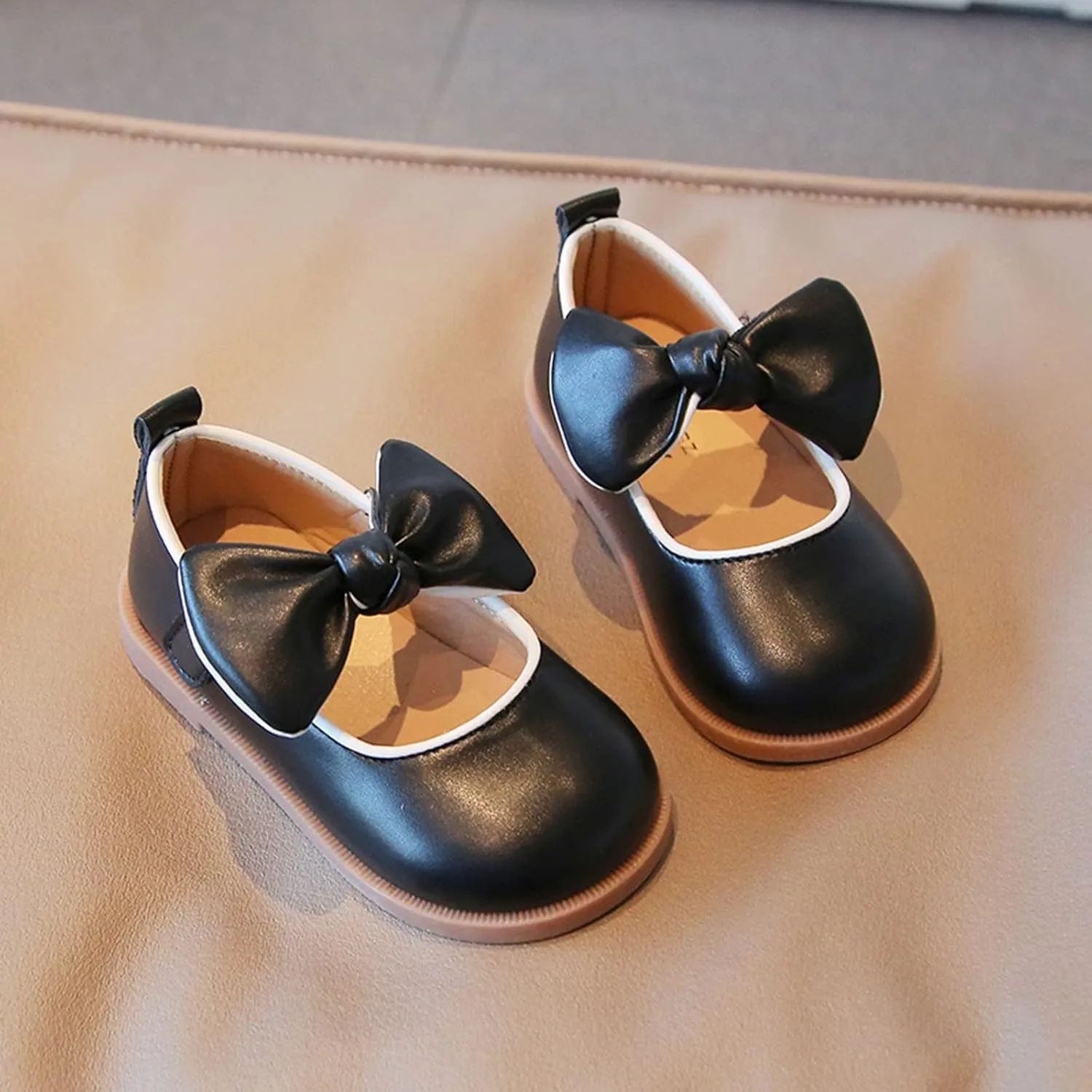 Girls School Dress Shoes Flower Girl Ballet Bow Flat Wedding Party for Toddler Little Kid Thick Sole Flat Kids Shoes