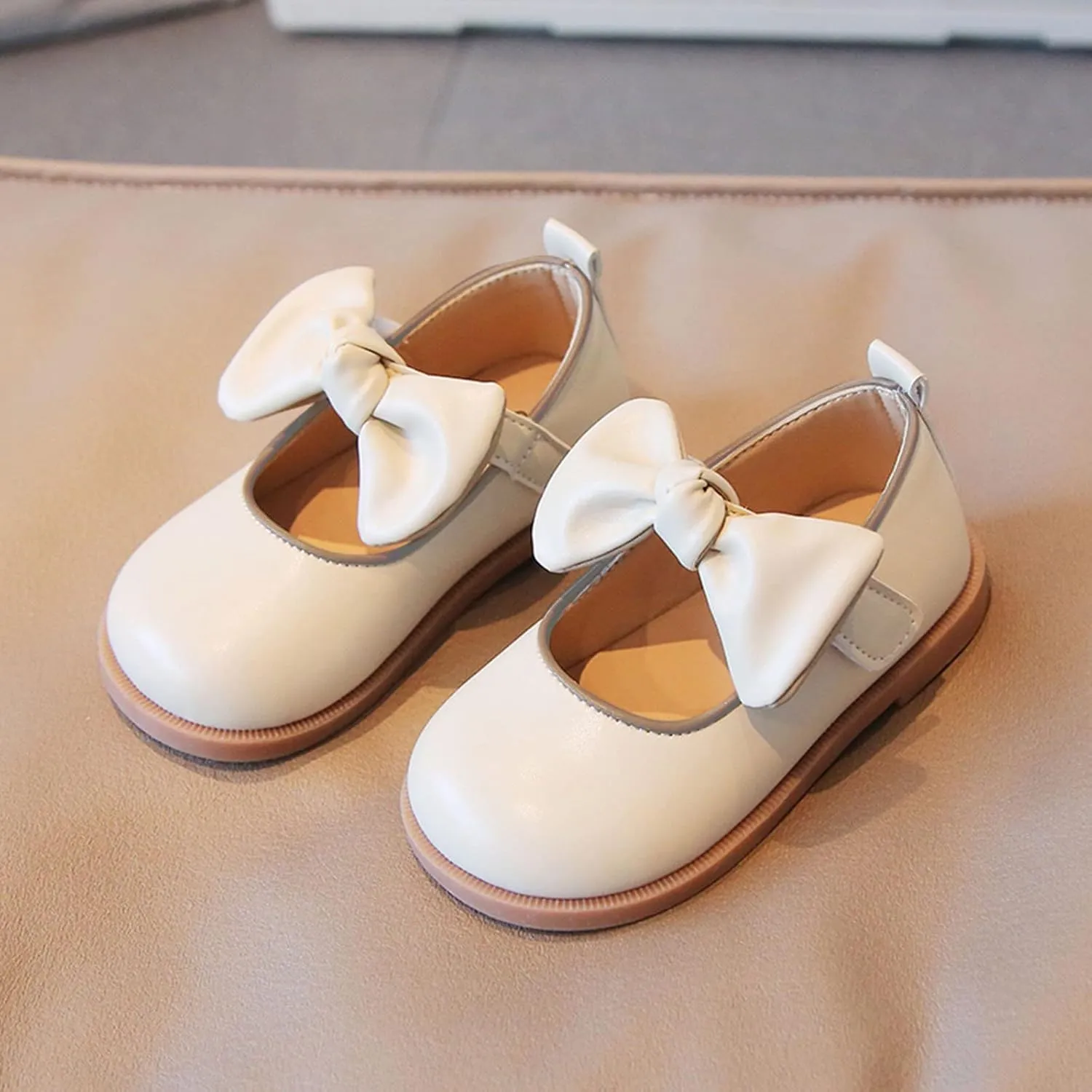 Girls School Dress Shoes Flower Girl Ballet Bow Flat Wedding Party for Toddler Little Kid Thick Sole Flat Kids Shoes