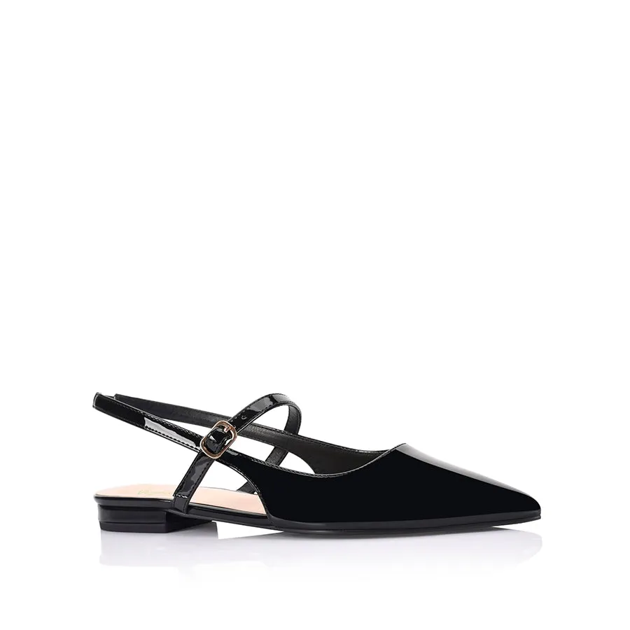 Hiatus Sling Back Flats - Black Patent
