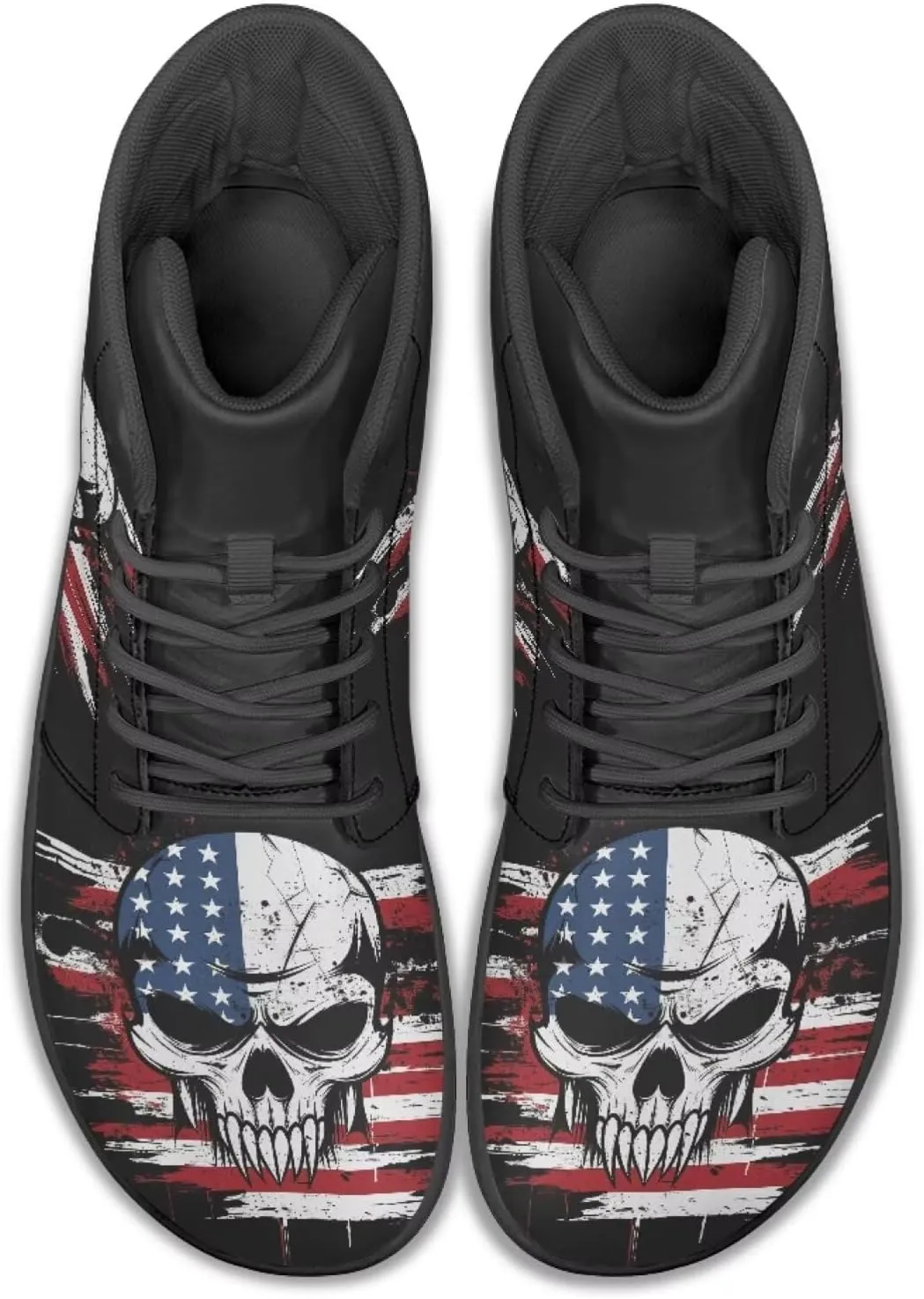 Howilath Gothic Skull Print High Top Sneakers for Men Wide Toe Barefoot Shoes Running Shoe with Anti-Skid Sole