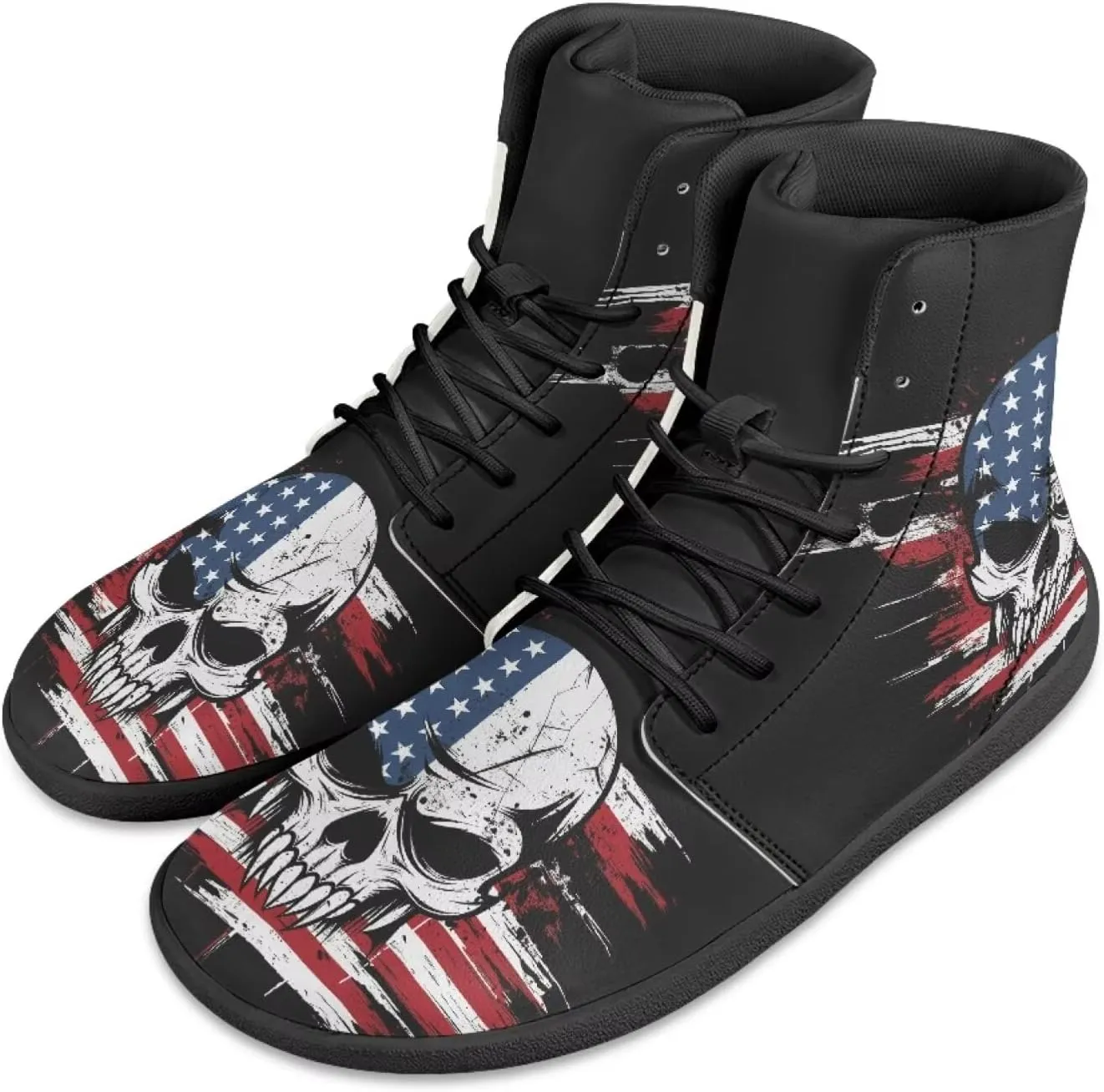 Howilath Gothic Skull Print High Top Sneakers for Men Wide Toe Barefoot Shoes Running Shoe with Anti-Skid Sole