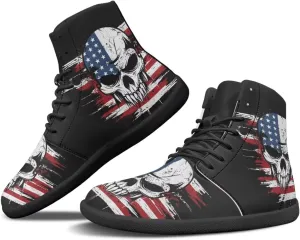 Howilath Gothic Skull Print High Top Sneakers for Men Wide Toe Barefoot Shoes Running Shoe with Anti-Skid Sole