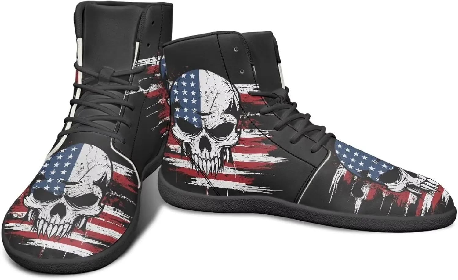 Howilath Gothic Skull Print High Top Sneakers for Men Wide Toe Barefoot Shoes Running Shoe with Anti-Skid Sole