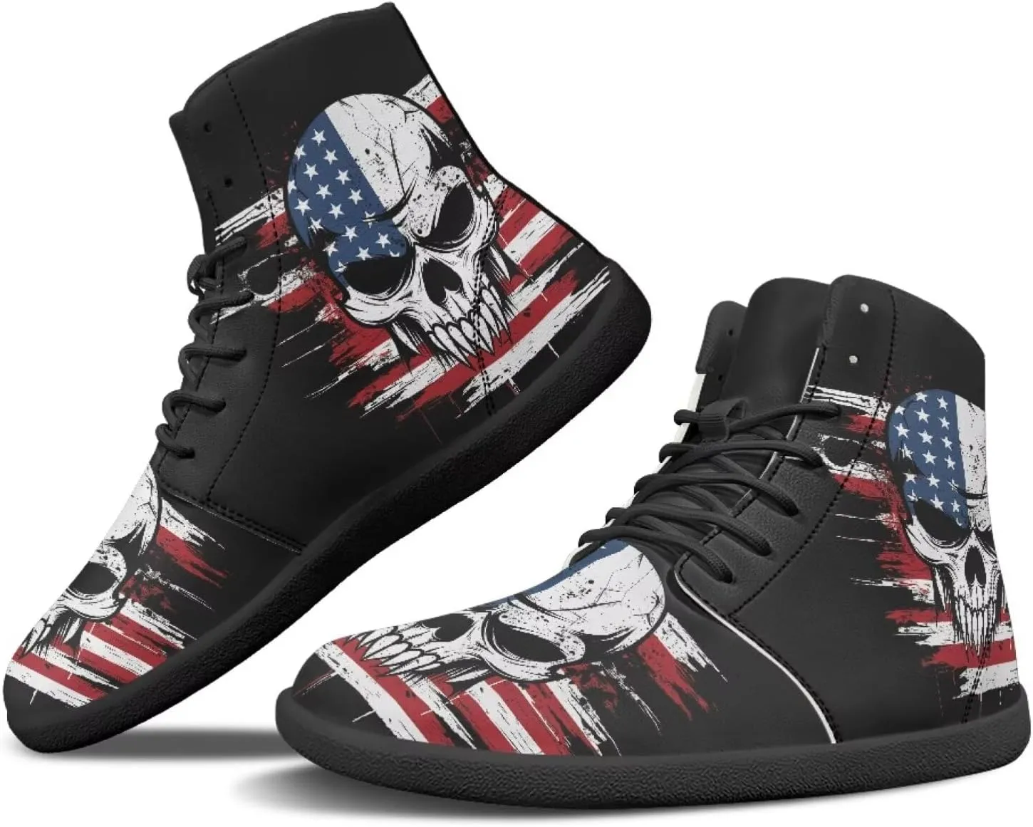 Howilath Gothic Skull Print High Top Sneakers for Men Wide Toe Barefoot Shoes Running Shoe with Anti-Skid Sole