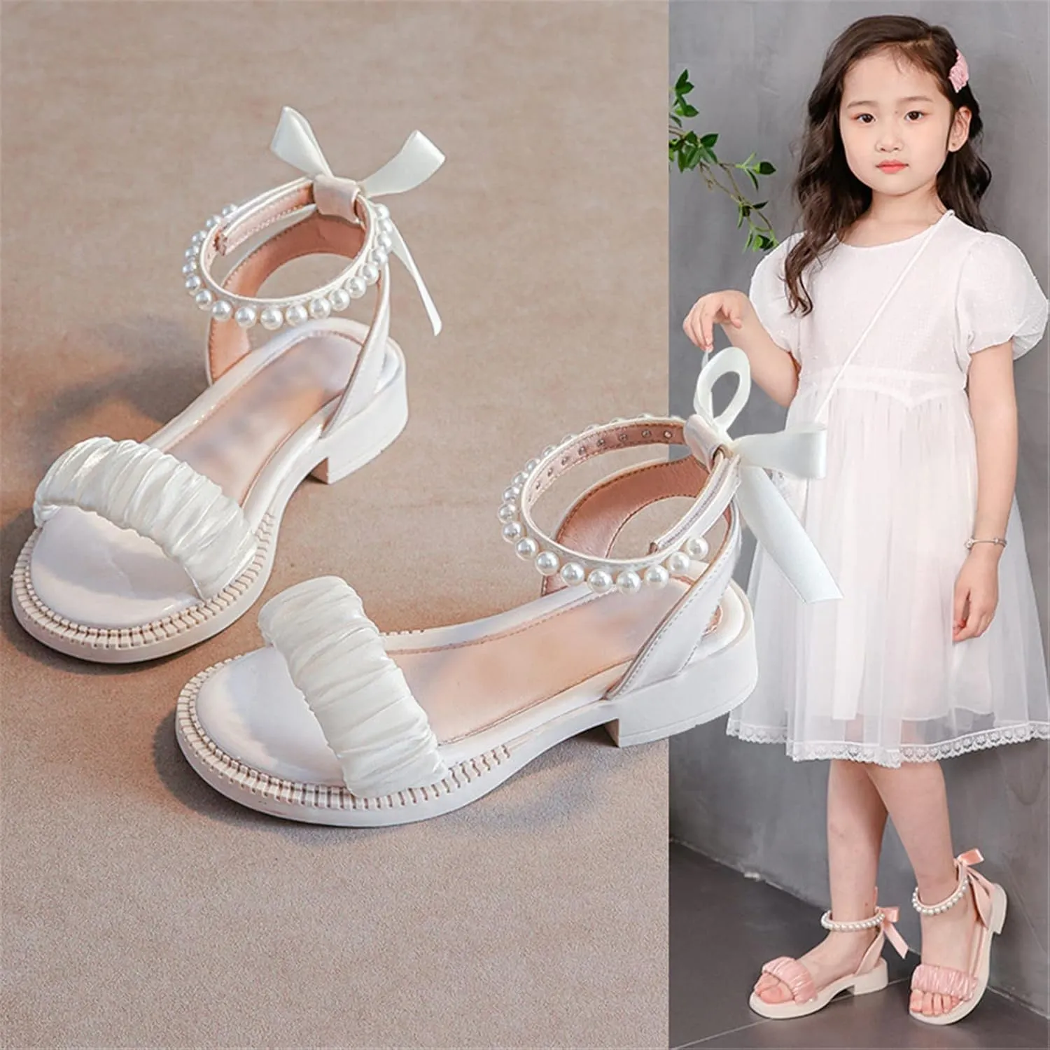 Kids Baby Girl's Sandals Fashion Pearl Bow Design With Princess Dress Princess Shoes Little Child/Big Water Shoes