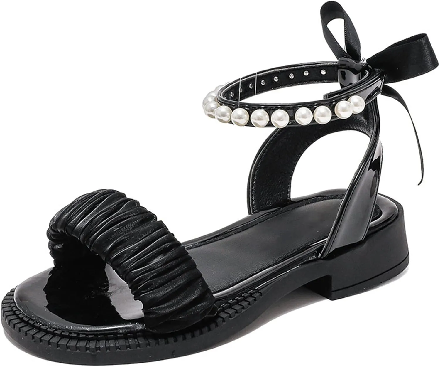 Kids Baby Girl's Sandals Fashion Pearl Bow Design with Princess Dress Princess Shoes Little Girls Ballet Slippers (Black, 3 Big Kids)