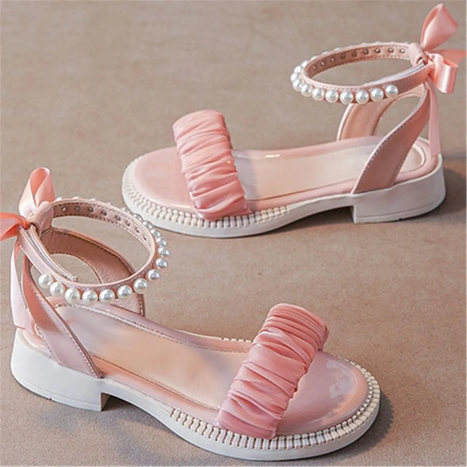 Kids Baby Girl's Sandals Fashion Pearl Bow Design With Princess Dress Princess Shoes Little Little Girl Dress