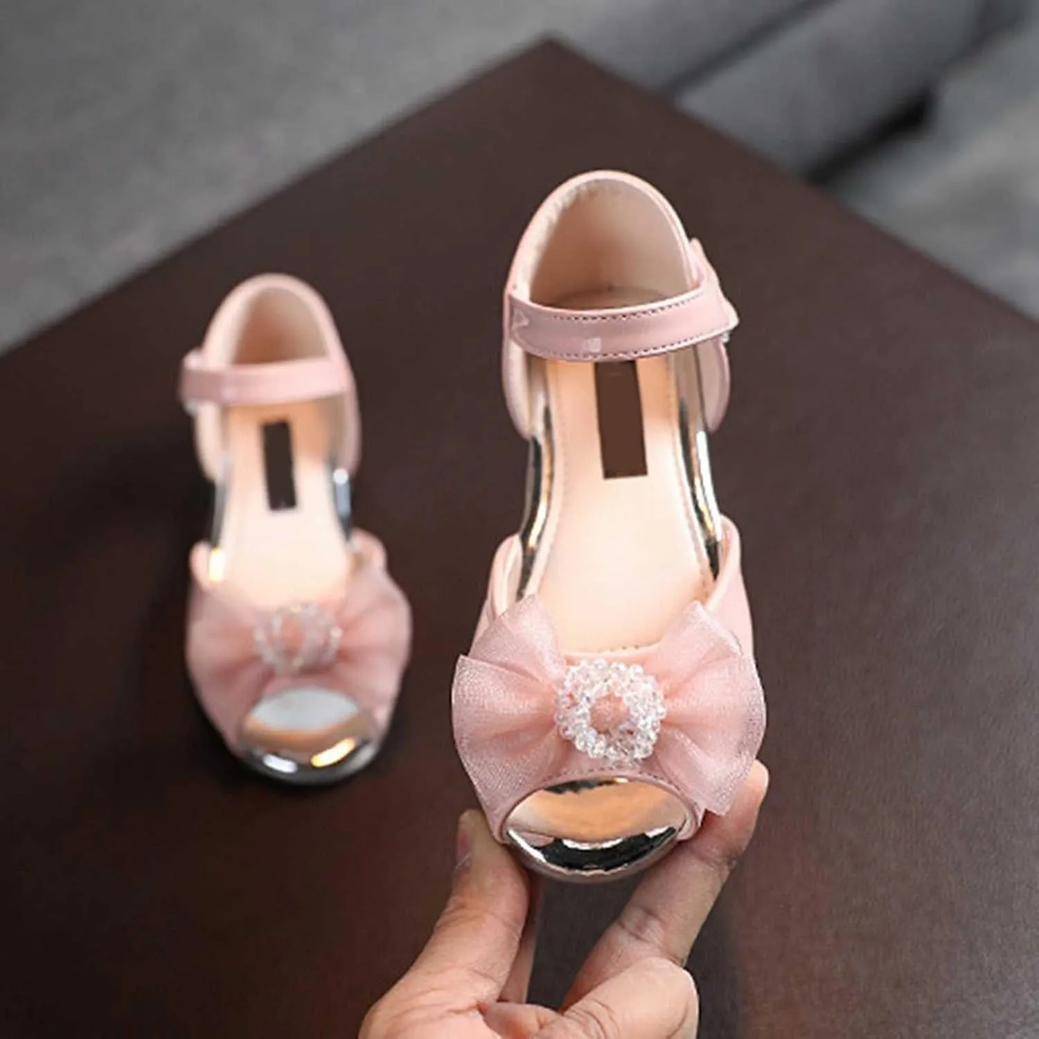 Little Girls Open Toe Heels Dress Shoes Flower Girl Mary Jane Sandals with Bow Wedding Party Shoes for Toddler Slides