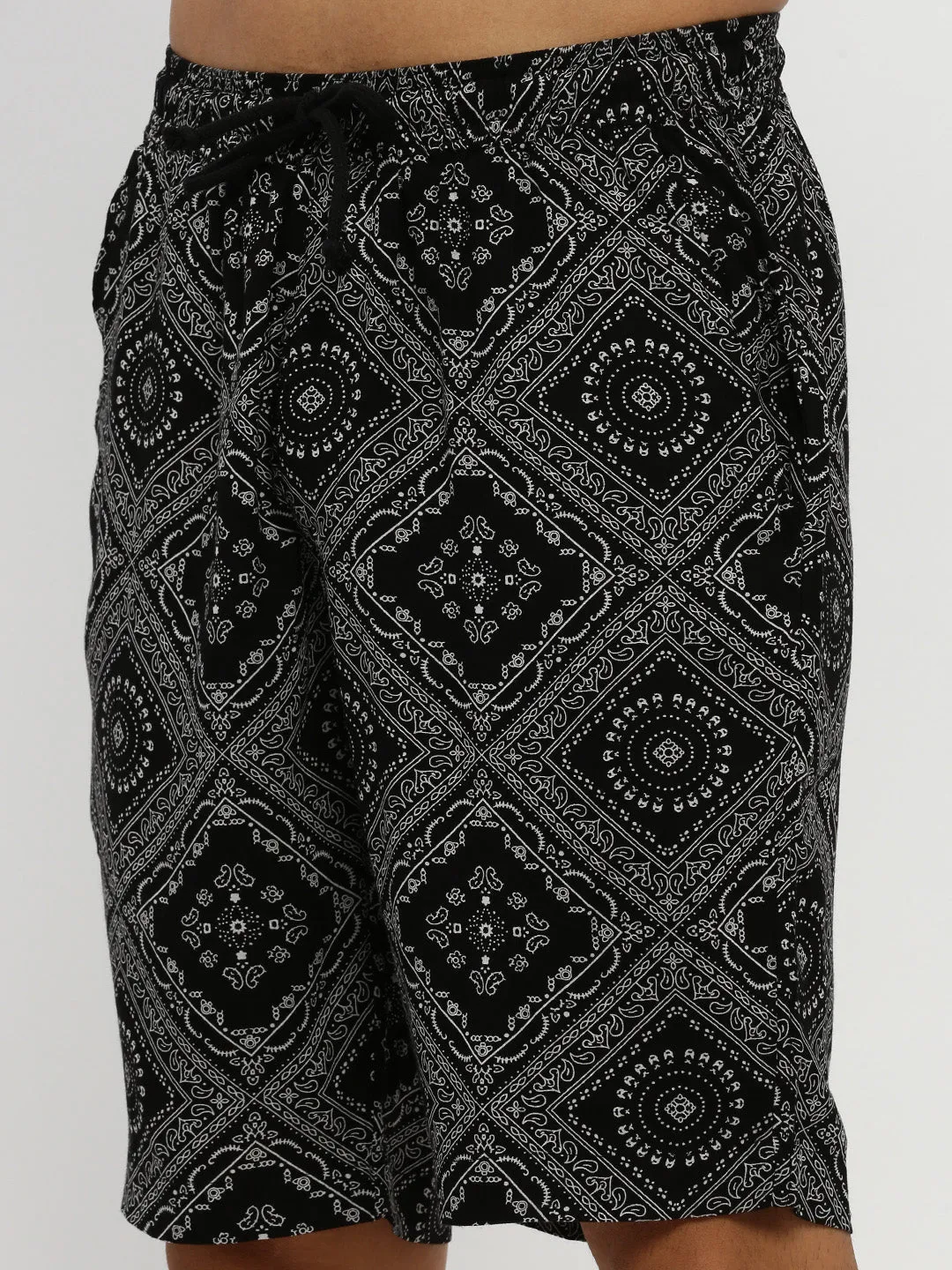 Men Black Ethnic Motifs Printed Shirt And Shorts