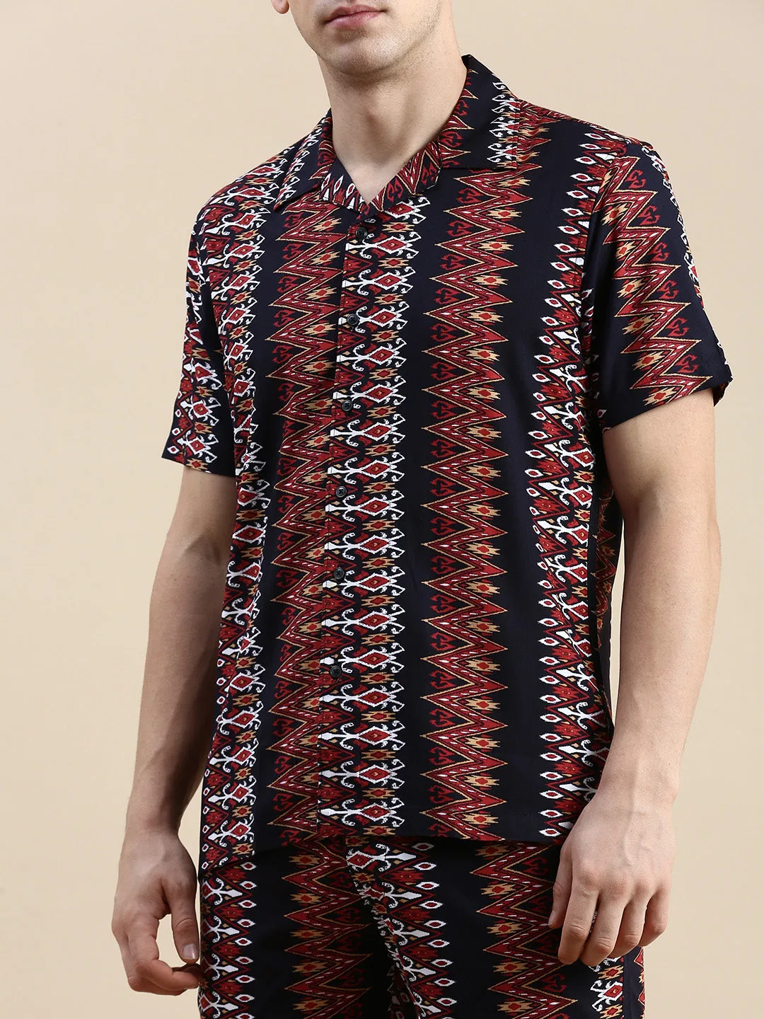 Men Black Printed Co Ords Set