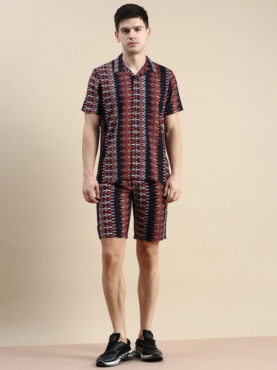 Men Black Printed Co Ords Set