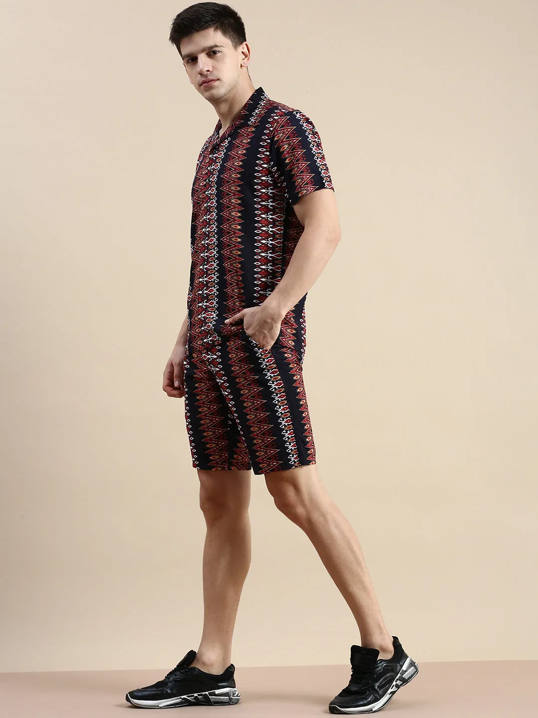Men Black Printed Co Ords Set