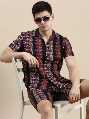 Men Black Printed Co Ords Set