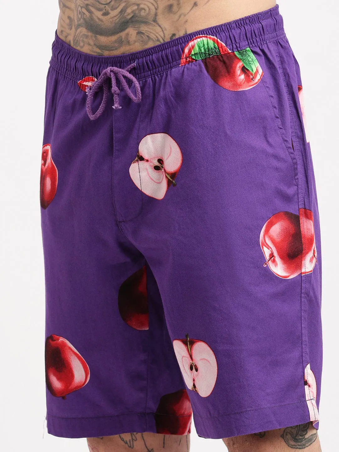 Men Graphic Cuban Collar Purple Co Ords Set