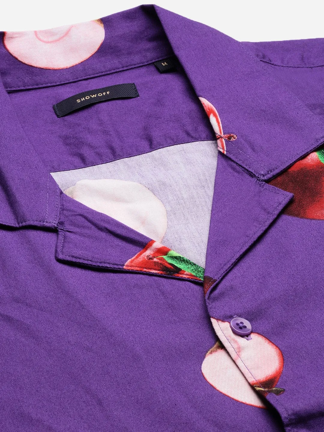 Men Graphic Cuban Collar Purple Co Ords Set