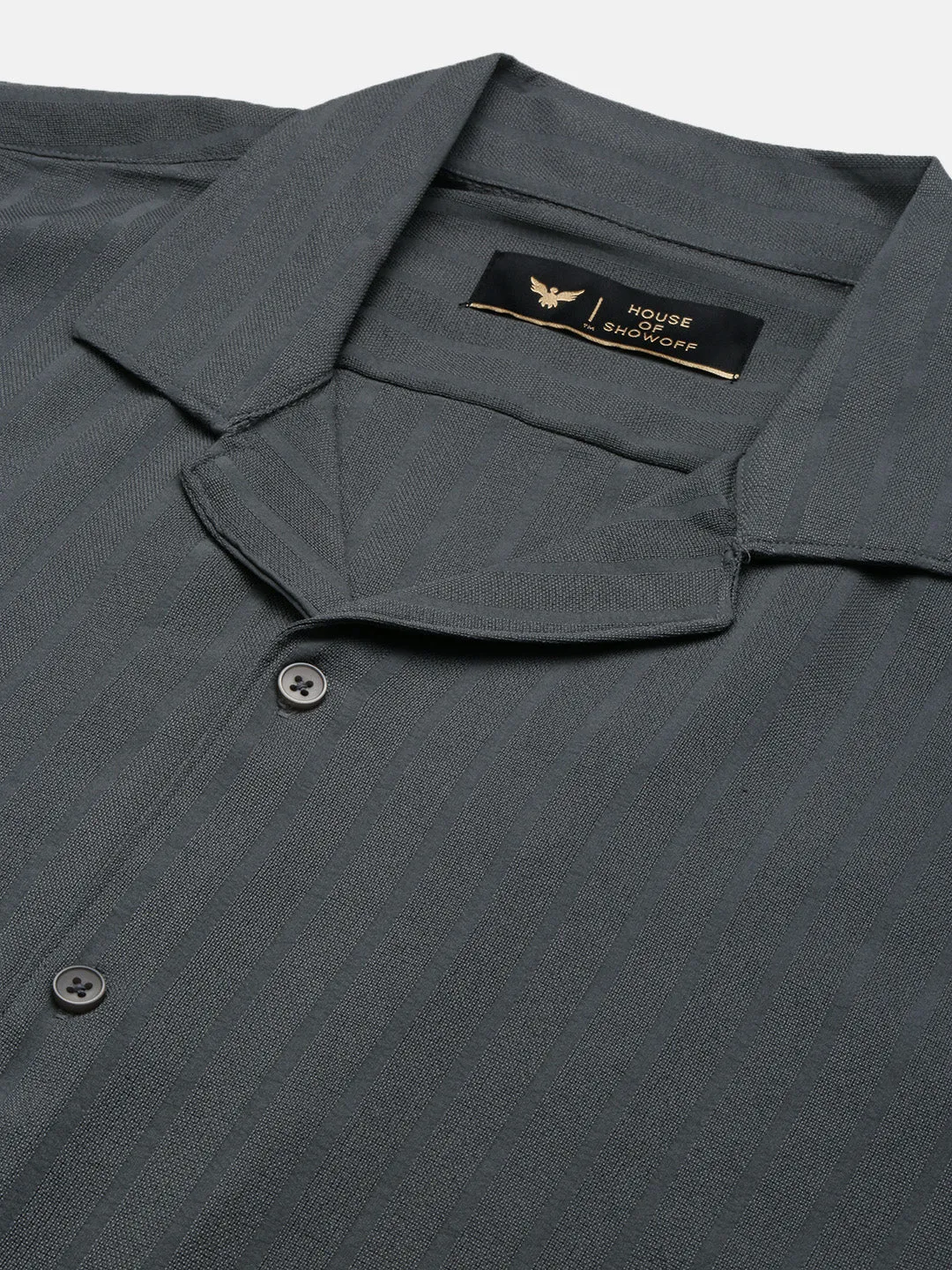 Men Grey Solid Striped Cuban Collar Co Ords Set