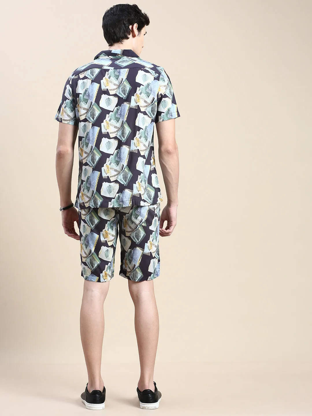 Men Multi Shirt Collar Abstract Printed Shirt & Shorts Co-Ords Set