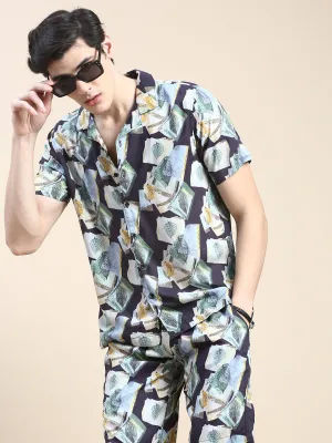 Men Multi Shirt Collar Abstract Printed Shirt & Shorts Co-Ords Set
