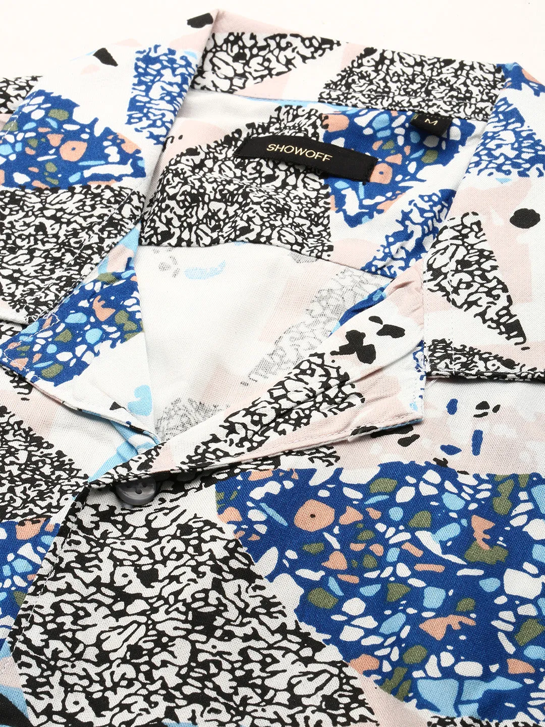 Men White Abstract Printed Co ords Set with Shorts