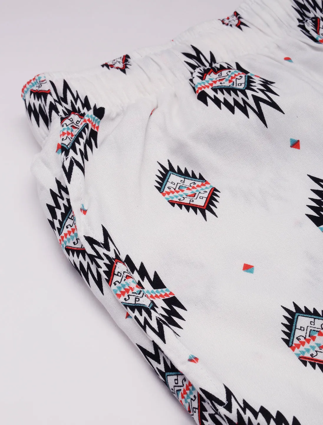 Men White Printed Shirt Collar Slim Fit Co-Ords