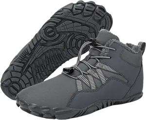 Men's & Women's Winter Barefoot Hiking Boots, Zero Drop, Waterproof, Wide Toe Box, Slip-On, Lightweight Fur Lining, Ankle Booties, Ideal for Hiking, Walking, Trail Running, Snow Adventures, Unisex