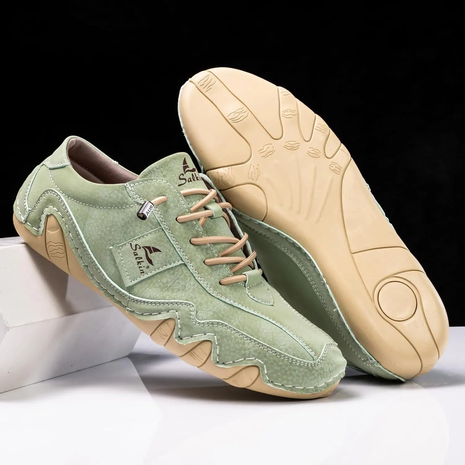 Men's Comfortable Barefoot Walking Shoes Fashion Lightweight Zero Drop Elastic Lace-up Slip-on Casual Driving Shoes