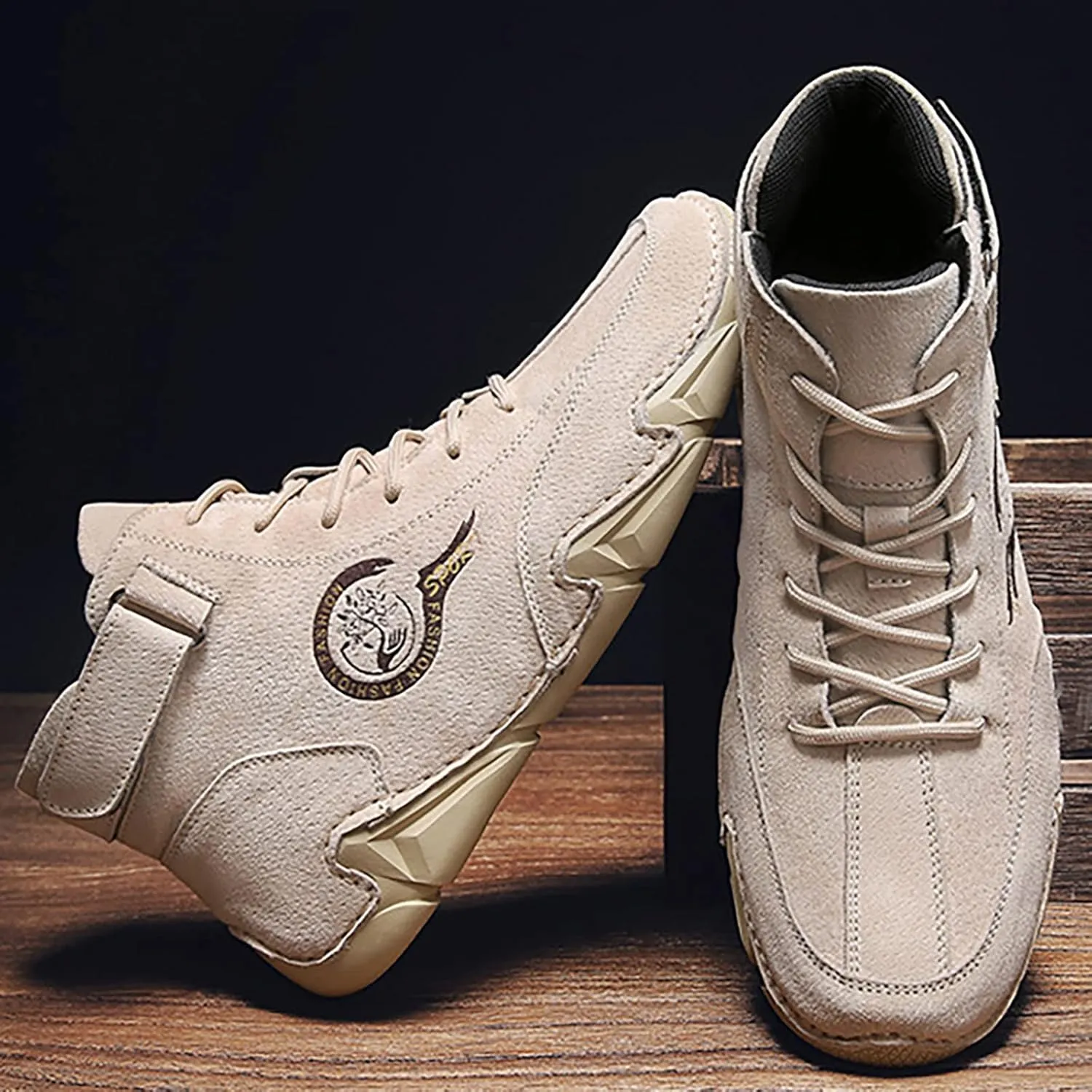 Men's High Top Hiking Shoes Lace Up Round Toe Athletic Sneaker Business Casual Shoes Comfort Formal Dress Shoe