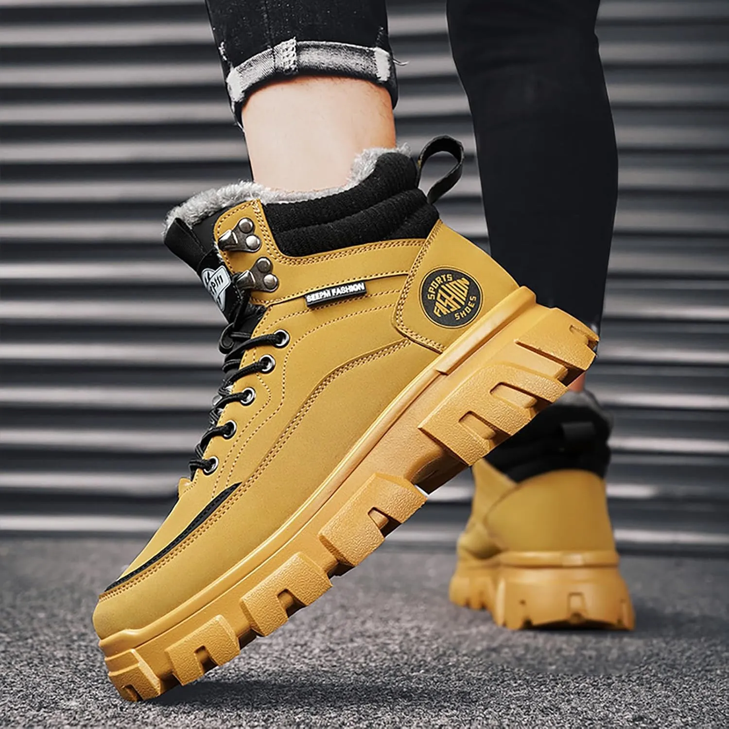 Men's Work Boots Wide Width Hiking Sneakers Warm Ankle Womens Safety Toe Shoes Slip Resistant Wide Outdoor Shoes Slip on Loafers Hike Grounded Footwear