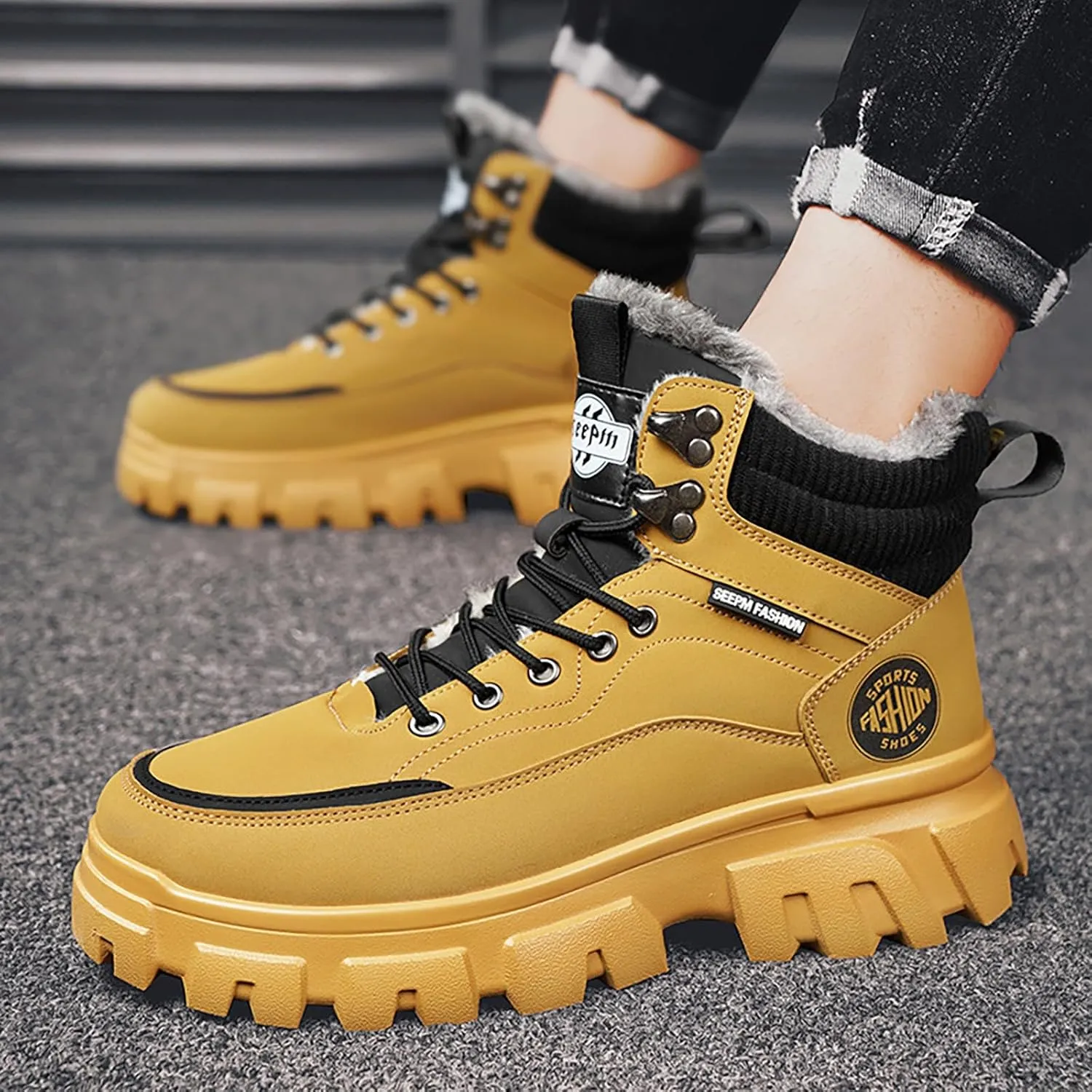Men's Work Boots Wide Width Hiking Sneakers Warm Ankle Womens Safety Toe Shoes Slip Resistant Wide Outdoor Shoes Slip on Loafers Hike Grounded Footwear