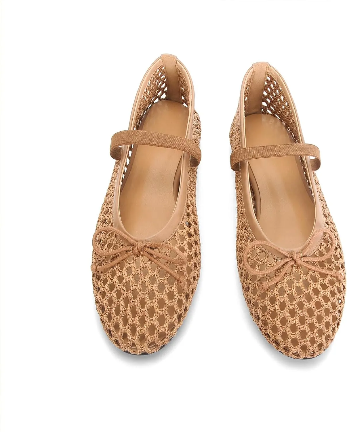 MICIFA Ballet Flats Round Toe Bow Fishnet Mary Jane Flats Dress Wedding Ballerinas Shoes