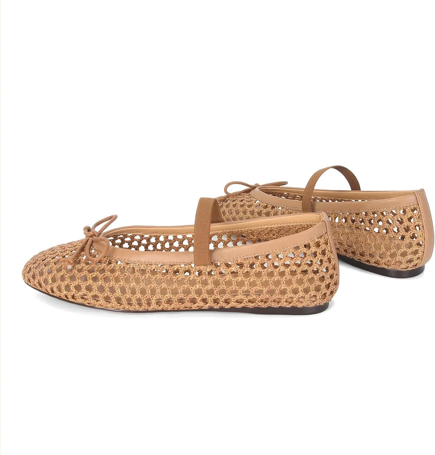 MICIFA Ballet Flats Round Toe Bow Fishnet Mary Jane Flats Dress Wedding Ballerinas Shoes