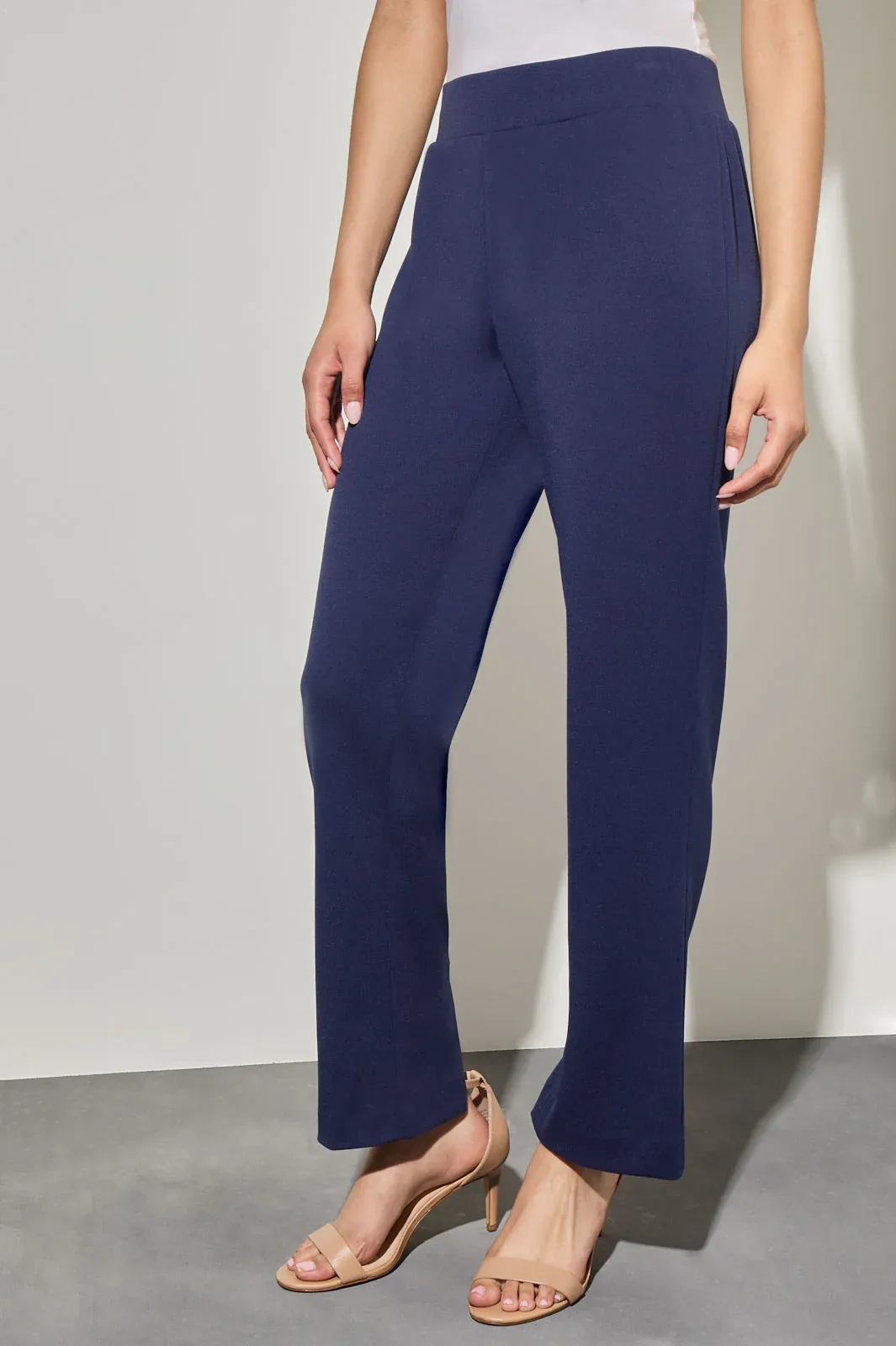 Ming Wang Deco Crepe Straight Leg Pull-On Ankle Pant - Regatta Blue