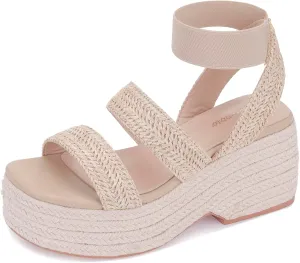 Monrovia Women's Platform Wedge Espadrille Sandals, Ankle Strap Beach Sandals