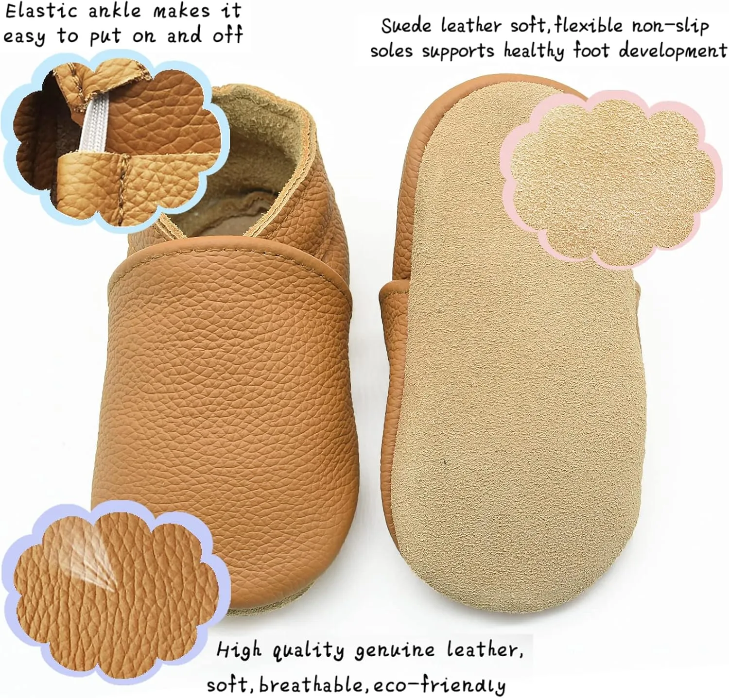 OWLOWLA Soft Sole Baby Shoes Leather Baby First Walking Crib Shoes Slip-on Baby Moccasins Infant Toddler Pre-Walker Shoes for Boy Girl
