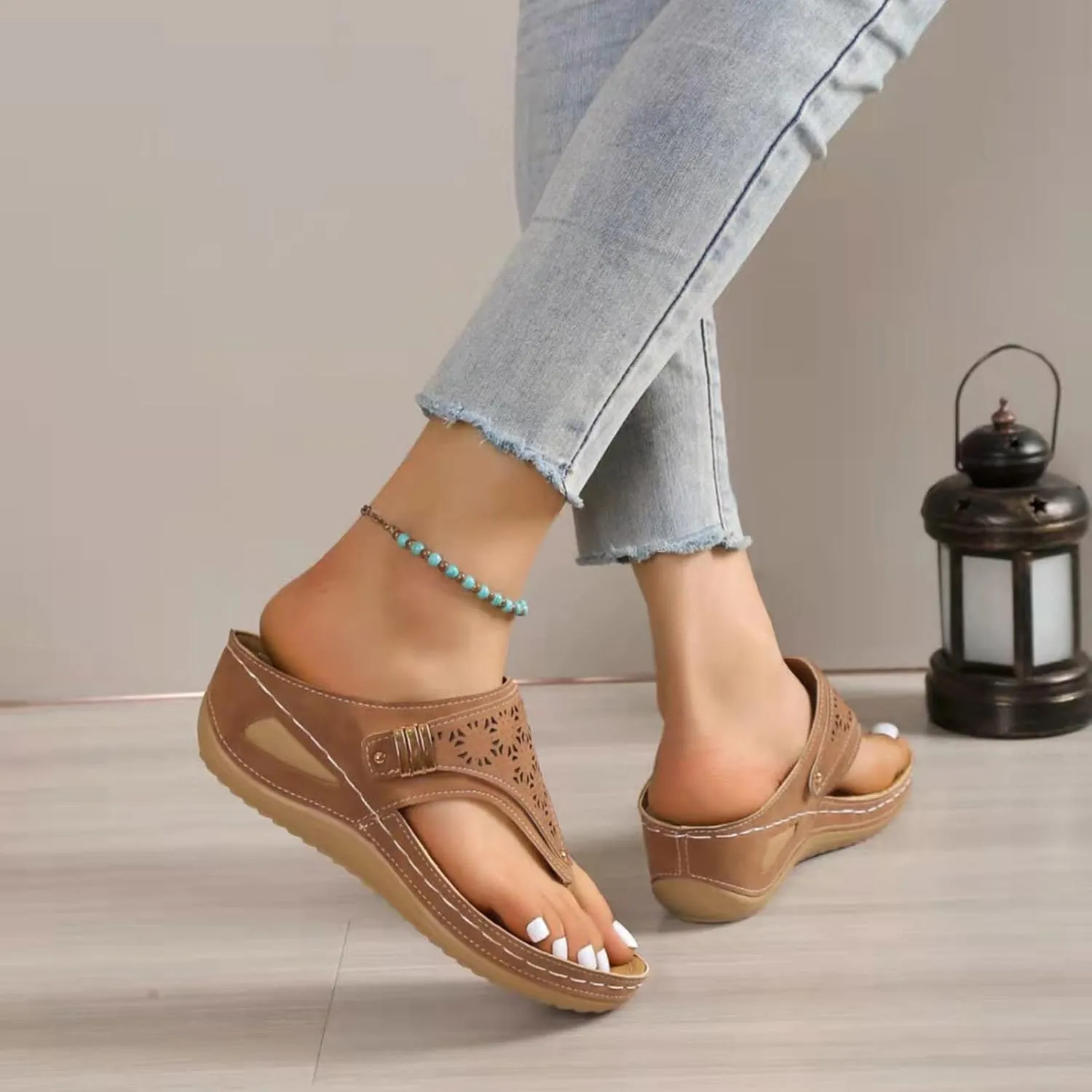 Sandals for Women 2025 Summer Orthopedic Arch Support Wedge Slip on Sandals Casual Beach Walking Wedges Flip Flops