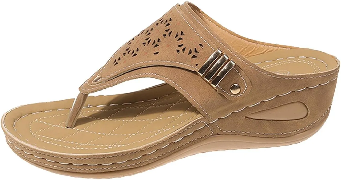 Sandals for Women 2025 Summer Orthopedic Arch Support Wedge Slip on Sandals Casual Beach Walking Wedges Flip Flops