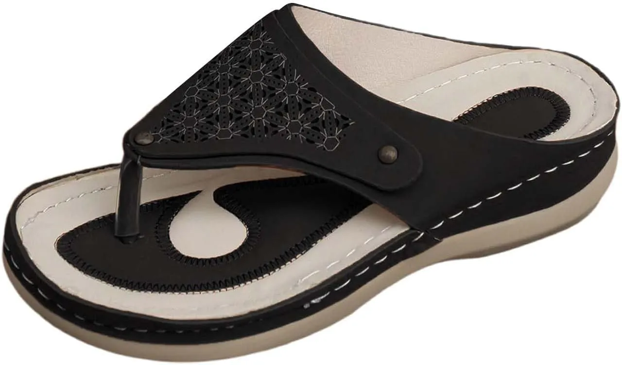 Sandals for Women 2025 Summer Orthopedic Arch Support Wedge Slip on Sandals Casual Beach Walking Wedges Flip Flops