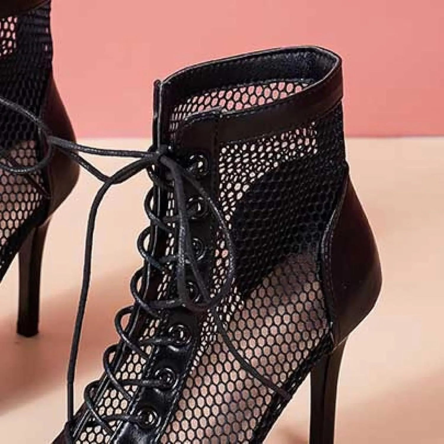 Sandals, Hollow Mesh High-heeled Women's Shoes, Summer Lace up Open Toe Boots, High Heels, Jazz Dance Women's Shoes