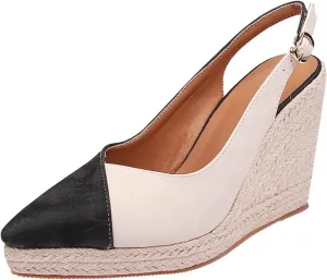 Slope Heeled Thick Sole Pointed Single Shoes Half Lug Color Blocked Back Hollow Straw Woven Rope Sole Go 600