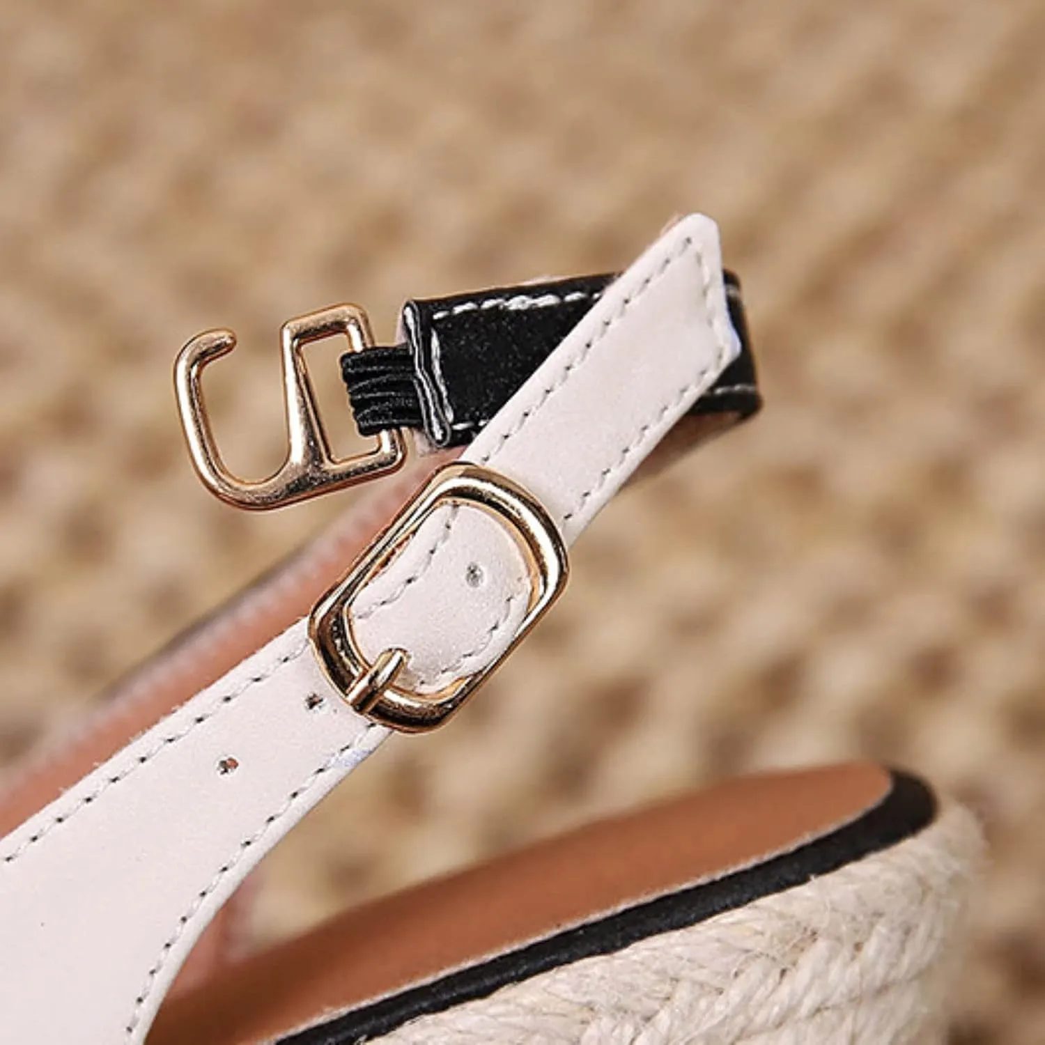 Slope Heeled Thick Sole Pointed Single Shoes Half Lug Color Blocked Back Hollow Straw Woven Rope Sole Go 600