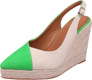 Slope Heeled Thick Sole Pointed Single Shoes Half Lug Color Blocked Back Hollow Straw Woven Rope Sole Go 600