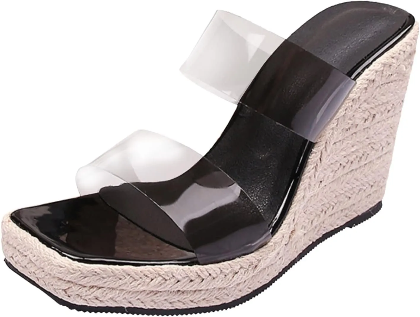 Summer Transparent Wedges Flip Flops Straw Woven Shoes Large Size Ultra High Heels Sandals Womens Go Walk Arch