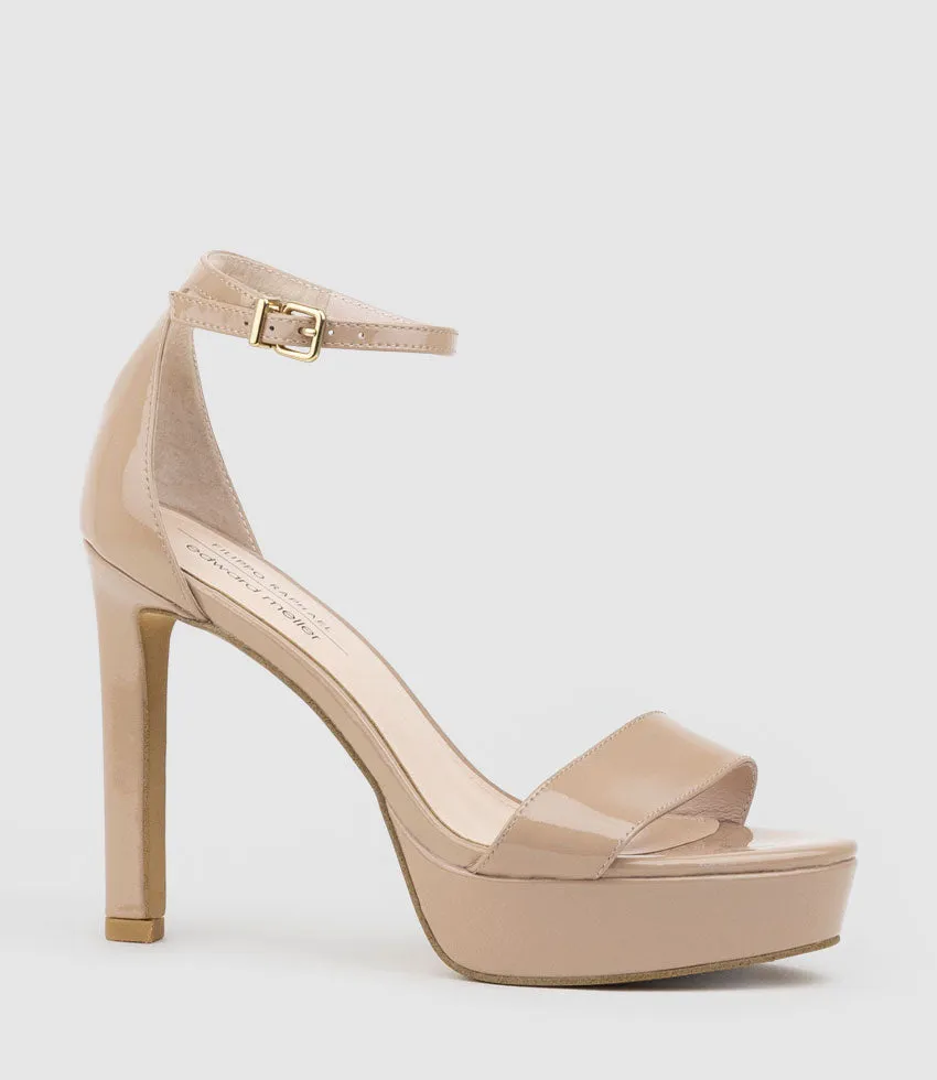 SYDNEY110 Single Strap Platform Sandal in Nude Patent