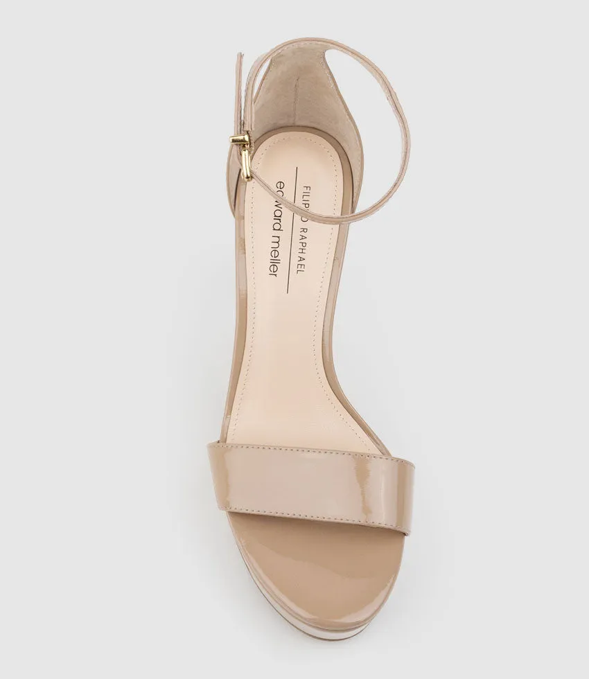 SYDNEY110 Single Strap Platform Sandal in Nude Patent