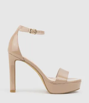 SYDNEY110 Single Strap Platform Sandal in Nude Patent