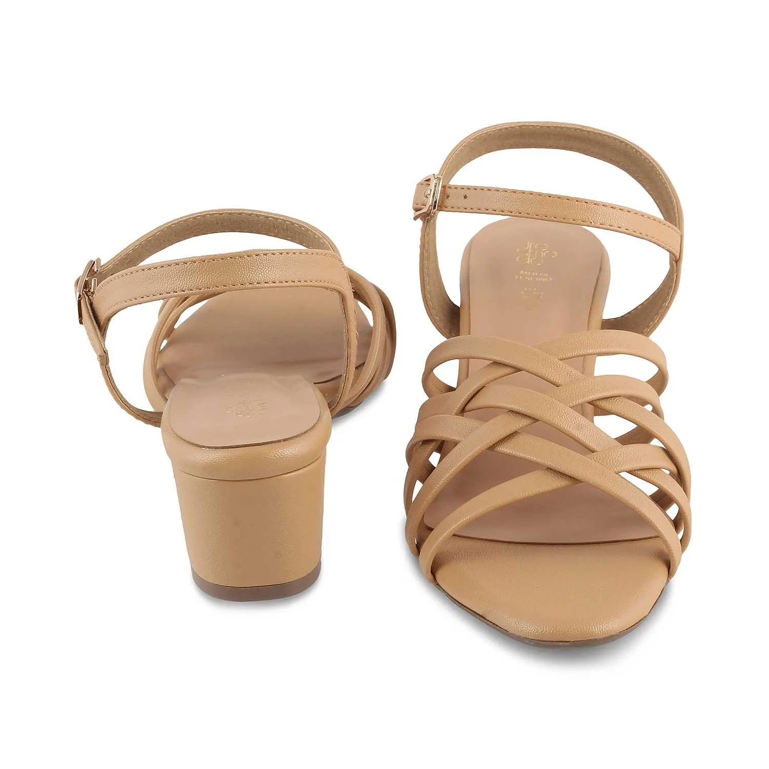 The Crossem Beige Women's Dress Block Heel Sandals Tresmode