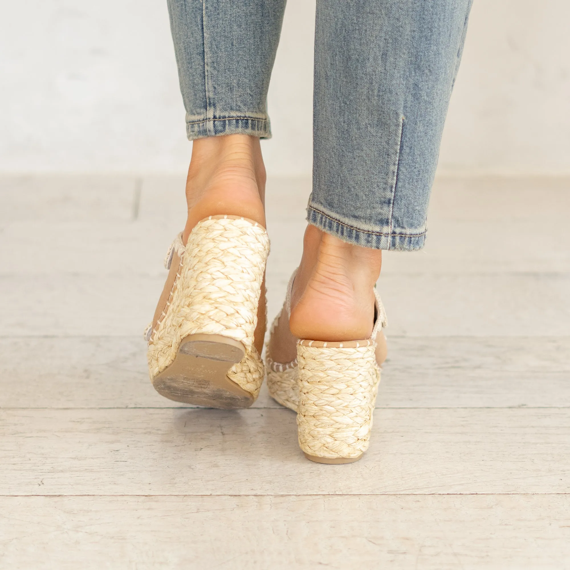 The Rae Embroidered Espadrille Wedges - Camel